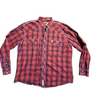 Larry Mahan Mens Plaid Pearl Snap Long Sleeve Western Shirt 3XL Cowboy Rodeo